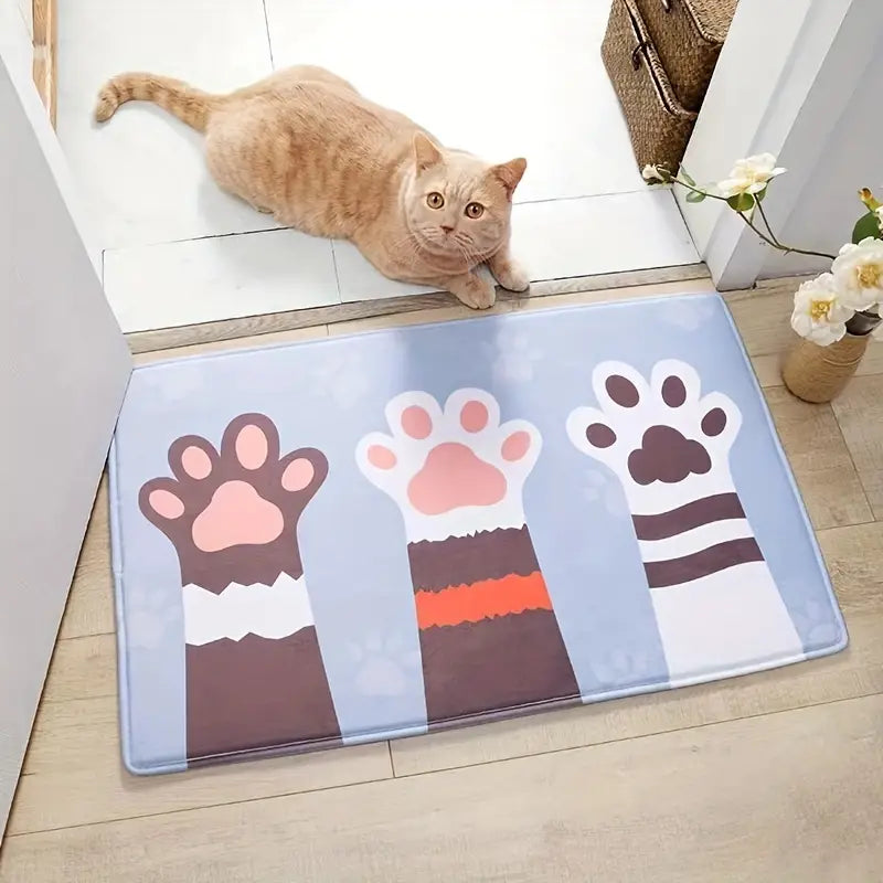Cat Paw Print Bath Mat - Absorbent Non-Slip Floor Rug