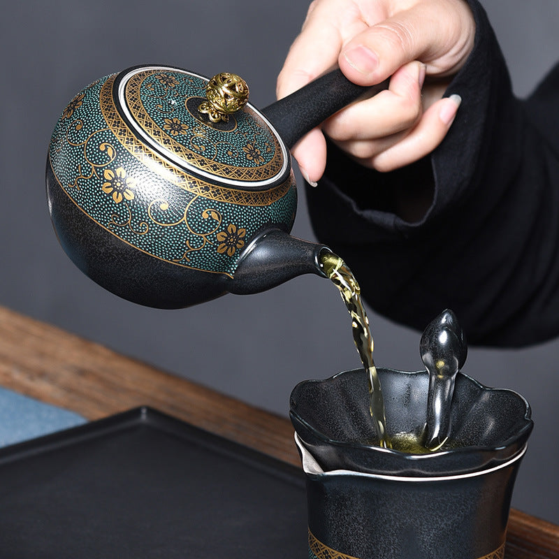 Black Glazed Ceramic Silver-Plated Tea Set for Home