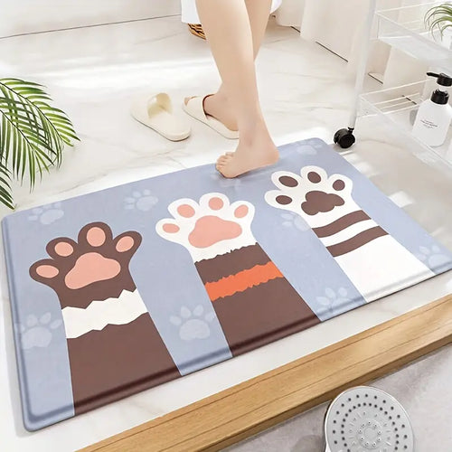 Cat Paw Print Bath Mat - Absorbent Non-Slip Floor Rug