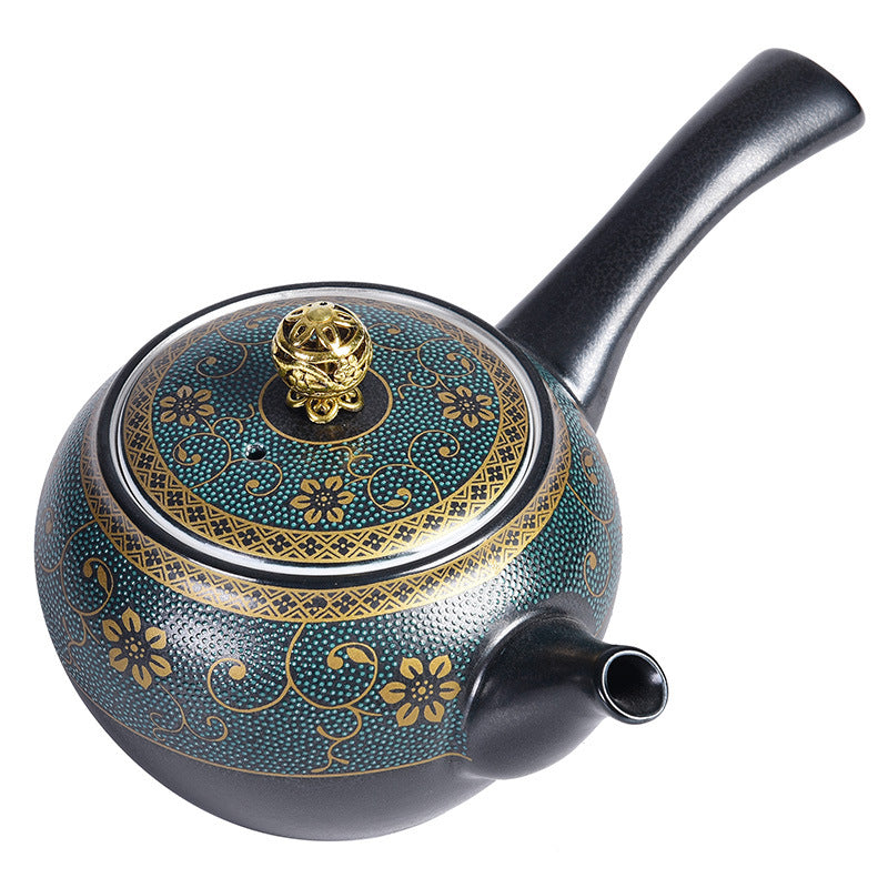 Black Glazed Ceramic Silver-Plated Tea Set for Home