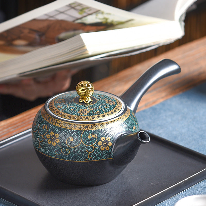 Black Glazed Ceramic Silver-Plated Tea Set for Home