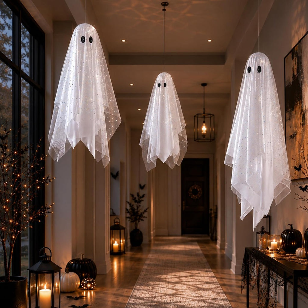 Halloween Hanging Ghost Decorations with Lights - Set of 3