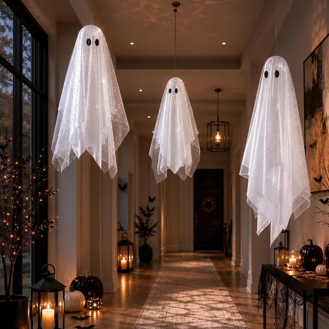 Halloween Hanging Ghost Decorations with Lights - Set of 3