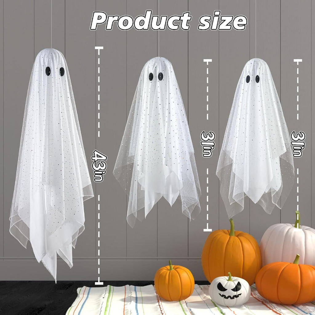 Halloween Hanging Ghost Decorations with Lights - Set of 3