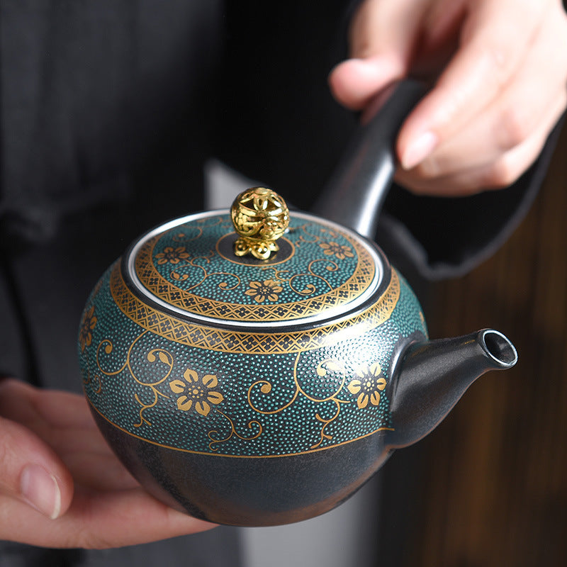 Black Glazed Ceramic Silver-Plated Tea Set for Home
