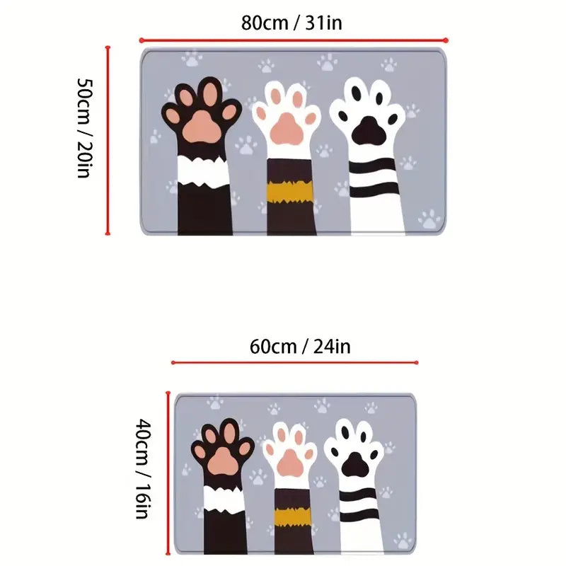 Cat Paw Print Bath Mat - Absorbent Non-Slip Floor Rug