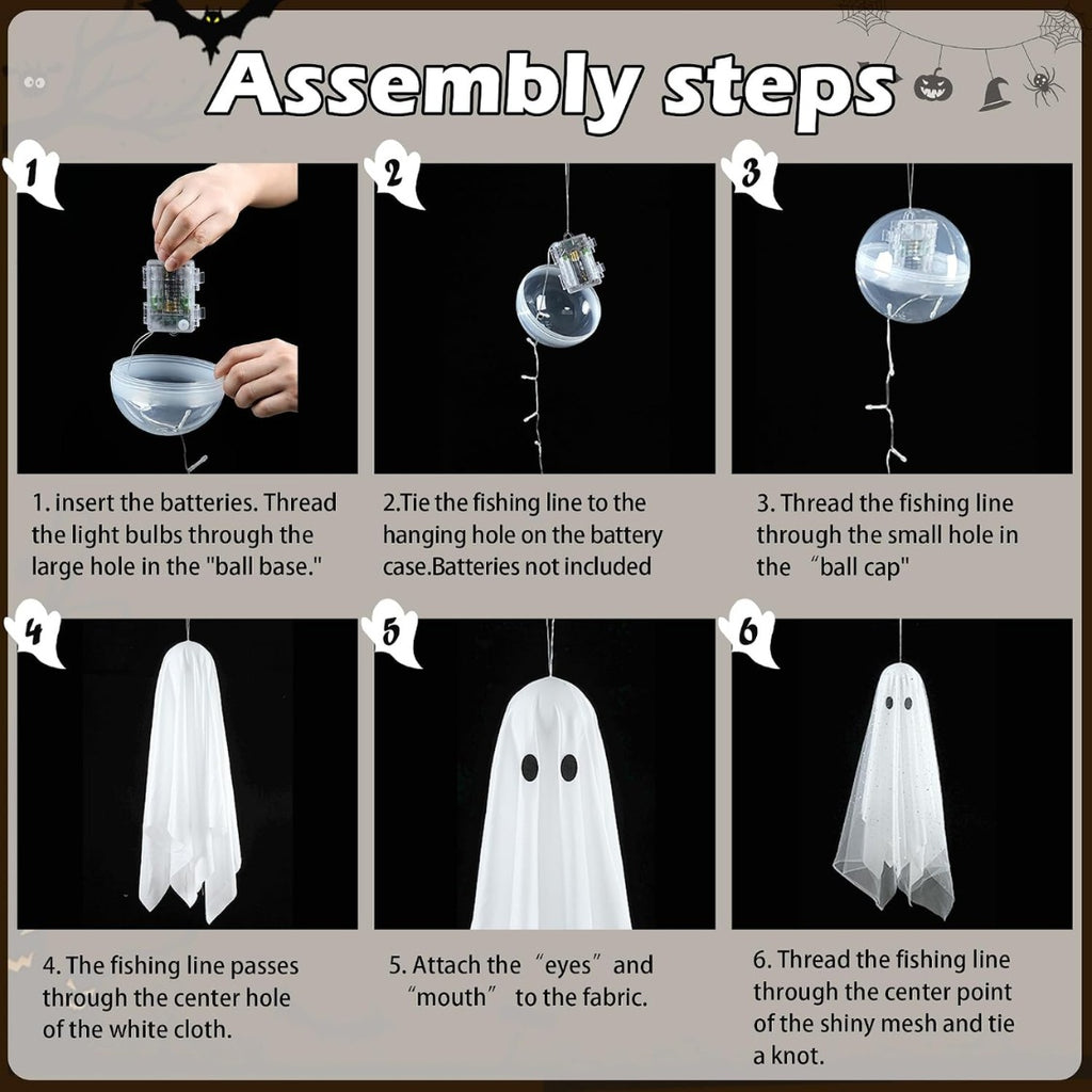 Halloween Hanging Ghost Decorations with Lights - Set of 3