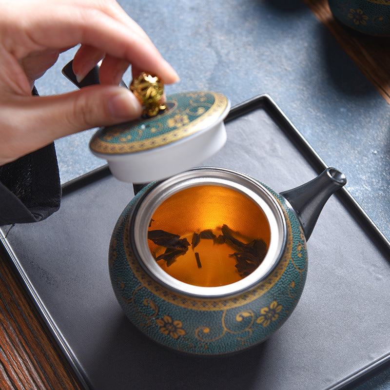Black Glazed Ceramic Silver-Plated Tea Set for Home