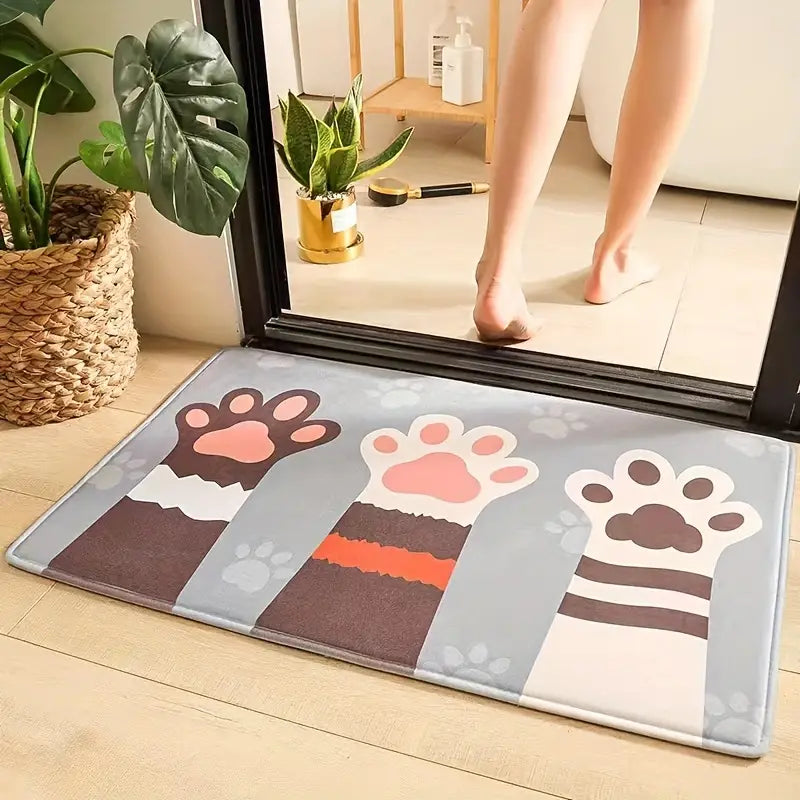 Cat Paw Print Bath Mat - Absorbent Non-Slip Floor Rug